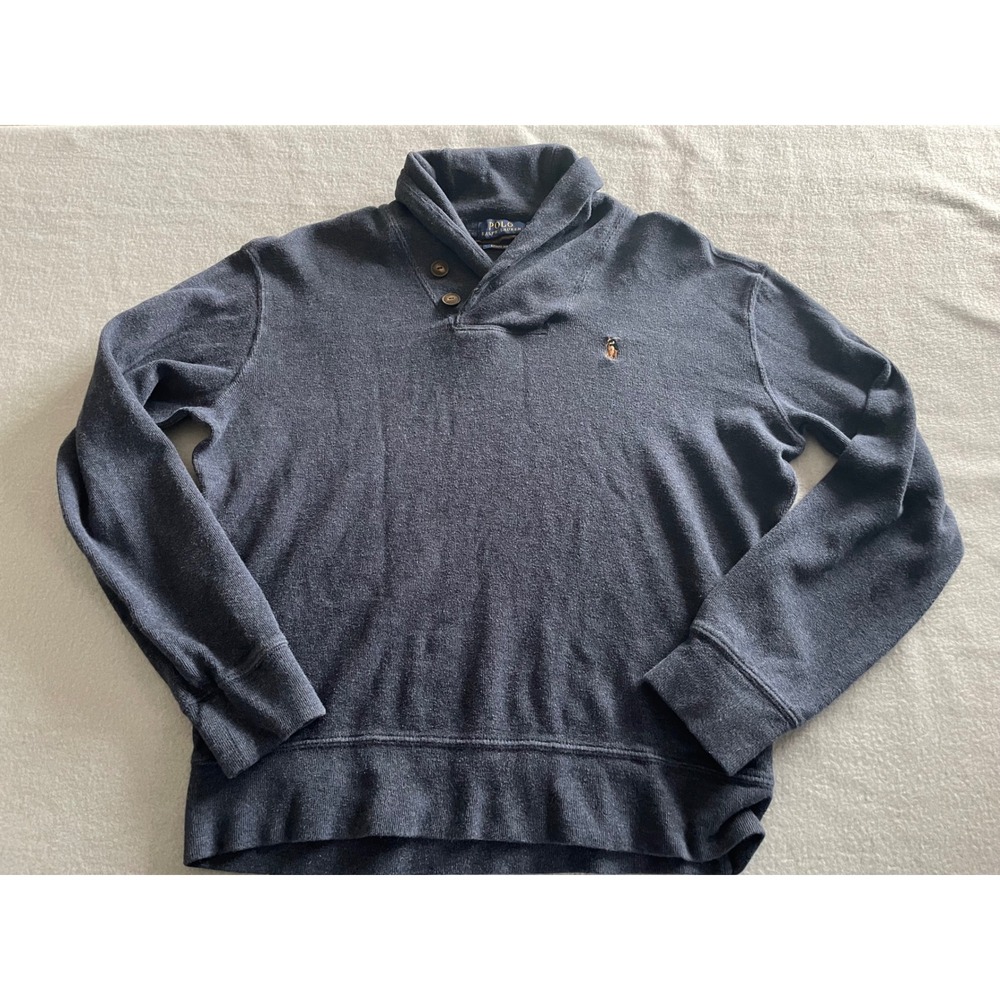 Polo Ralph Lauren Mens Estate Rib Shawl Collar Pullover Navy Blue Medium(Small)